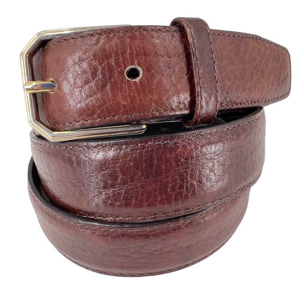 Leegin Mens 32 Leather Belt Brown Octagonal Brass Buckle USA Made Vintage